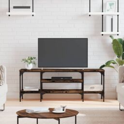 Berkfield Home TV Cabinet Smoked Oak 121x35x45 cm Engineered Wood&Iron in Brown - Size: 121 x 35 x 45 cm - thumbnail 1