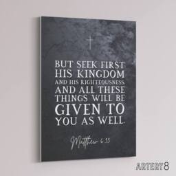 "Artery8 Matthew 6 33 See First His Kingdom Bible Quote Canvas Wall Art Print in Grey - Size: W24"" x H32""" - thumbnail 2
