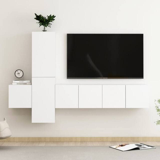 Berkfield Home 5 Piece TV Cabinet Set White Engineered Wood - image 1