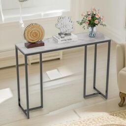 FURNOS Marble Metal Console Table Hallway Entryway Furniture in White - thumbnail 2
