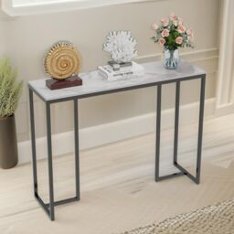 FURNOS Marble Metal Console Table Hallway Entryway Furniture in White