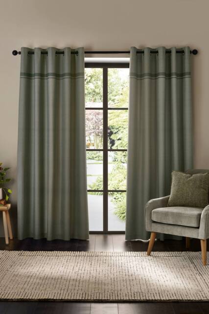 Catherine Lansfield 'Melville' Lined Eyelet Curtains in Green - Size: 168 cm width x 137 cm drop - image 1