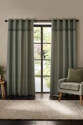 Catherine Lansfield 'Melville' Lined Eyelet Curtains in Green - Size: 168 cm width x 137 cm drop - thumbnail 1
