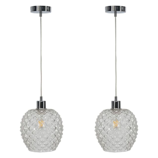 First Choice Lighting Set of 2 Baine - Clear Textured Glass with Chrome Pendant Fittings - image 1