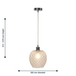 First Choice Lighting Set of 2 Baine - Clear Textured Glass with Chrome Pendant Fittings - thumbnail 8