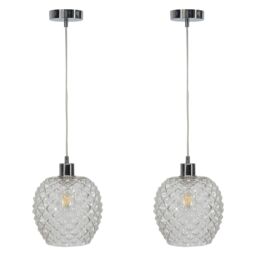 First Choice Lighting Set of 2 Baine - Clear Textured Glass with Chrome Pendant Fittings - thumbnail 1