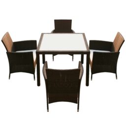 Berkfield Home 5 Piece Outdoor Dining Set with Cushions Poly Rattan Brown - thumbnail 3