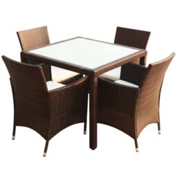 Berkfield Home 5 Piece Outdoor Dining Set with Cushions Poly Rattan Brown - thumbnail 2