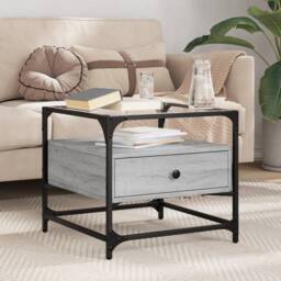 Berkfield Home Coffee Table with Glass Top Grey Sonoma 50x50x45 cm Steel - Size: 50 x 50 x 45 cm - thumbnail 2