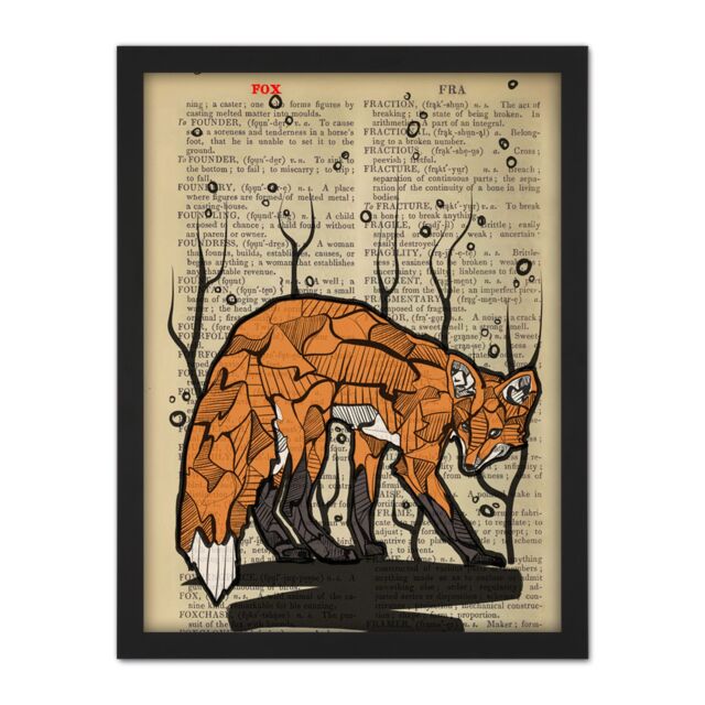 "Artery8 Wall Art Print Upcycle Dictionary Fox Large Framed Wall Décor Art in White - Size: W18"" x H24""" - image 1