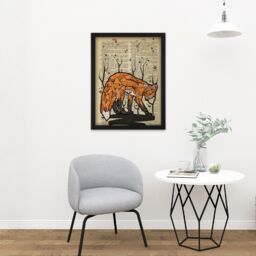 "Artery8 Wall Art Print Upcycle Dictionary Fox Large Framed Wall Décor Art in White - Size: W18"" x H24""" - thumbnail 2