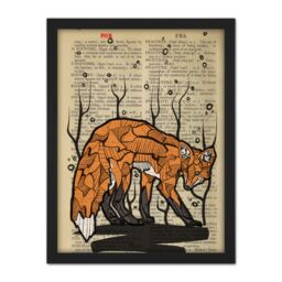 "Artery8 Wall Art Print Upcycle Dictionary Fox Large Framed Wall Décor Art in White - Size: W18"" x H24""" - thumbnail 1