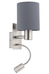Eglo Pasteri Steel & Fabric Wall or Reading Light in Silver - thumbnail 1