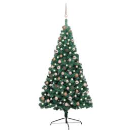 Berkfield Home Beautiful Artificial Half Pre-lit Christmas Tree with Ball Set Gr in Green - thumbnail 2