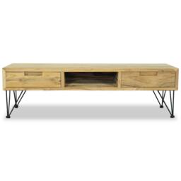 Berkfield Home TV Cabinet 120x35x35 cm Solid Teak in Light Brown - Size: 120 x 35 x 35 cm - thumbnail 6