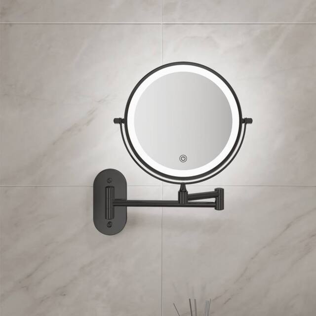 Fascinate Double-Sided LED Makeup Mirror, 3 Colors, 1x&7x, 360° Spin Black - image 1
