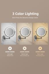 Fascinate Double-Sided LED Makeup Mirror, 3 Colors, 1x&7x, 360° Spin Black - thumbnail 2