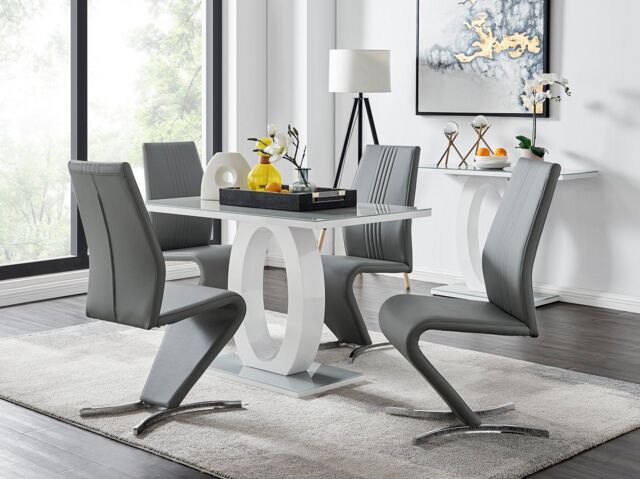 FurnitureboxUK Giovani Grey White Modern High Gloss & Glass Dining Table & 4 Willow Chairs Set - image 1