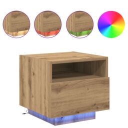 Berkfield Home Bedside Cabinet with LED Lights Artisan Oak 40x39x37 cm in Brown - Size: 40 x 39 x 37 cm - thumbnail 4