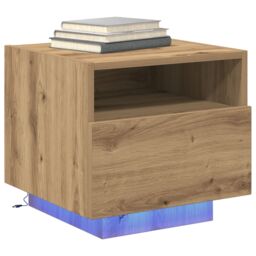 Berkfield Home Bedside Cabinet with LED Lights Artisan Oak 40x39x37 cm in Brown - Size: 40 x 39 x 37 cm - thumbnail 3
