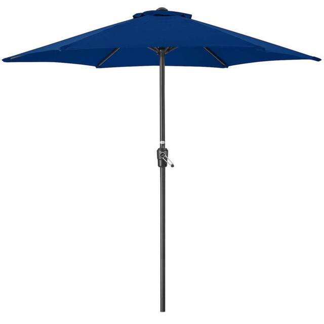 Christow Garden Parasol Umbrella Steel Crank Wind Up Outdoor Sun Shade 2.4m in Navy - image 1
