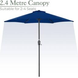 Christow Garden Parasol Umbrella Steel Crank Wind Up Outdoor Sun Shade 2.4m in Navy - thumbnail 3