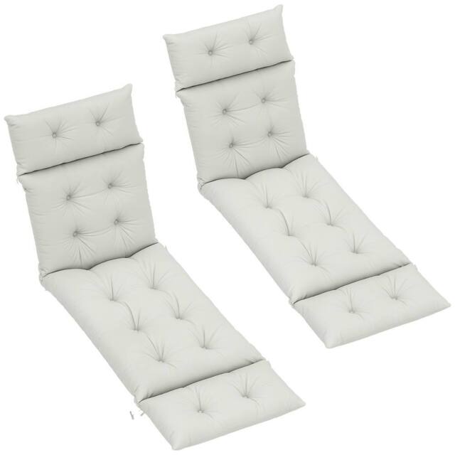 OUTSUNNY Garden Lounge Chair Cushions Set of 2, 220gsm Fabric, Light Grey - image 1