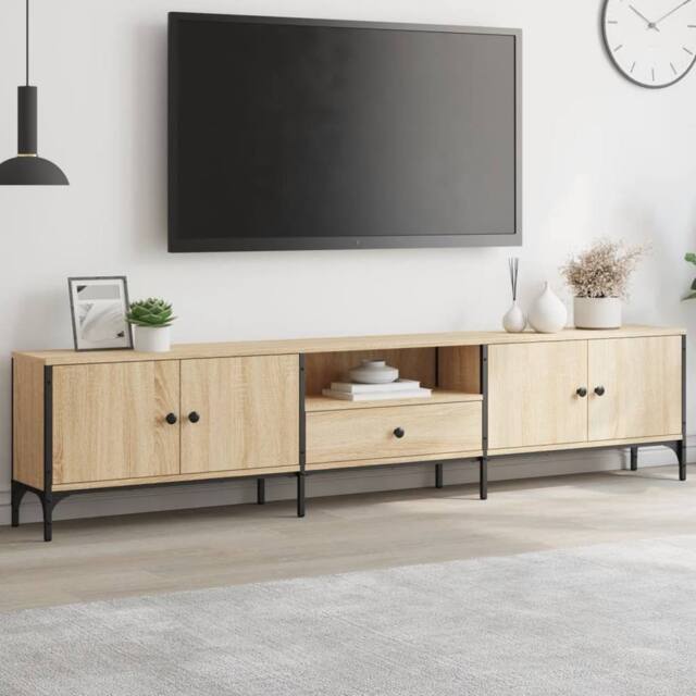 Berkfield Home TV Cabinet with Drawer Sonoma Oak 200x25x44 cm Engineered Wood in Natural - Size: 200 x 25 x 44 cm - image 1