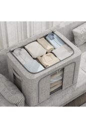 Living and Home Metal Frame Fabric Storage Box Clothes Organizer with Window in Grey - Size: Medium