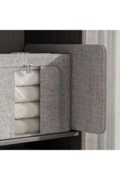 Living and Home Metal Frame Fabric Storage Box Clothes Organizer with Window in Grey - Size: Medium - thumbnail 4