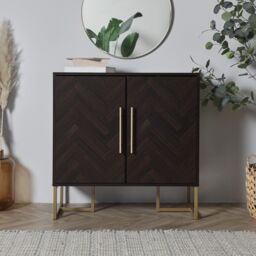 Spinningfield York Chevron Parquet Design 2 Door Dark Wood Sideboard Unit in Dark Brown