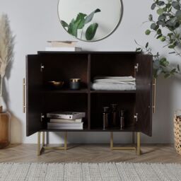 Spinningfield York Chevron Parquet Design 2 Door Dark Wood Sideboard Unit in Dark Brown - thumbnail 2
