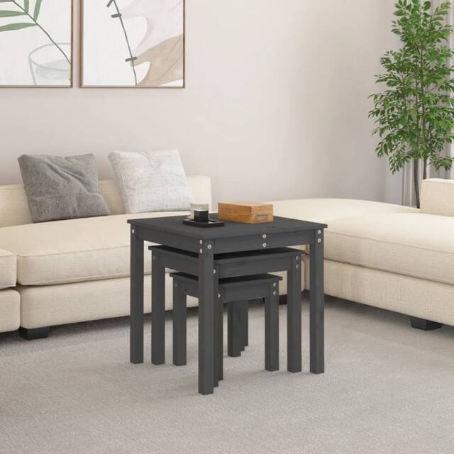Berkfield Home Nesting Tables 3 pcs Grey Solid Wood Pine - image 1