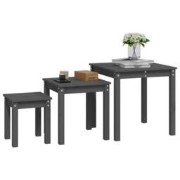 Berkfield Home Nesting Tables 3 pcs Grey Solid Wood Pine - thumbnail 4