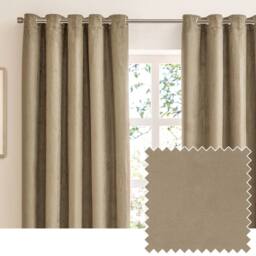 Furn Verso Suede-Look 100% Blackout Eyelet Curtain Pair in Brown - Size: 117 cm width x 137 cm drop