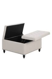 Living and Home Square Linen Upholstered Storage Ottoman with Lift-Top & Flip Design in Off-White - thumbnail 5