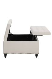Living and Home Square Linen Upholstered Storage Ottoman with Lift-Top & Flip Design in Off-White - thumbnail 7