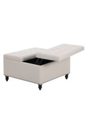 Living and Home Square Linen Upholstered Storage Ottoman with Lift-Top & Flip Design in Off-White - thumbnail 4
