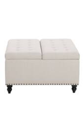 Living and Home Square Linen Upholstered Storage Ottoman with Lift-Top & Flip Design in Off-White - thumbnail 6