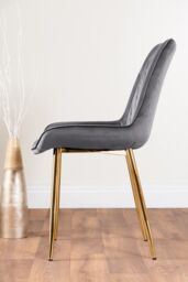 FurnitureboxUK Leonardo White Glass Marble Effect Gold Leg Table & 4 Pesaro Gold Leg Chairs in Grey - thumbnail 6