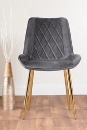 FurnitureboxUK Leonardo White Glass Marble Effect Gold Leg Table & 4 Pesaro Gold Leg Chairs in Grey - thumbnail 5