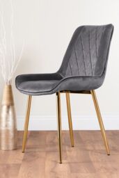 FurnitureboxUK Leonardo White Glass Marble Effect Gold Leg Table & 4 Pesaro Gold Leg Chairs in Grey - thumbnail 4