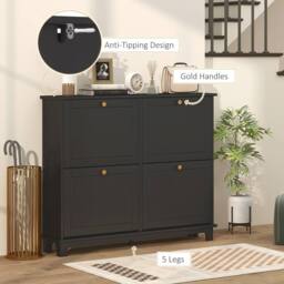 ERGOVEXA Slim Shoe Storage Cabinet with 4 Flip Drawers, Adjustable Shelves in Black - thumbnail 8