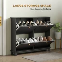 ERGOVEXA Slim Shoe Storage Cabinet with 4 Flip Drawers, Adjustable Shelves in Black - thumbnail 6