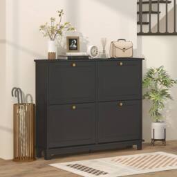 ERGOVEXA Slim Shoe Storage Cabinet with 4 Flip Drawers, Adjustable Shelves in Black - thumbnail 4