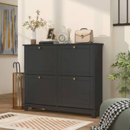 ERGOVEXA Slim Shoe Storage Cabinet with 4 Flip Drawers, Adjustable Shelves in Black - thumbnail 9