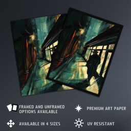 "Artery8 Moody Stroll in Alleyway Painting Dark Film Noir Framed Art Print in Black - Size: W12"" x H16""" - thumbnail 2