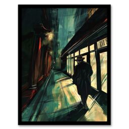 "Artery8 Moody Stroll in Alleyway Painting Dark Film Noir Framed Art Print in Black - Size: W12"" x H16""" - thumbnail 1