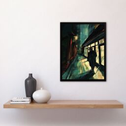 "Artery8 Moody Stroll in Alleyway Painting Dark Film Noir Framed Art Print in Black - Size: W12"" x H16""" - thumbnail 4