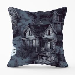 Warren Reed - Designer Spooky Shadowy Haunted House Outdoor Cushion in Grey - Size: 45 cm x 45 cm - thumbnail 1